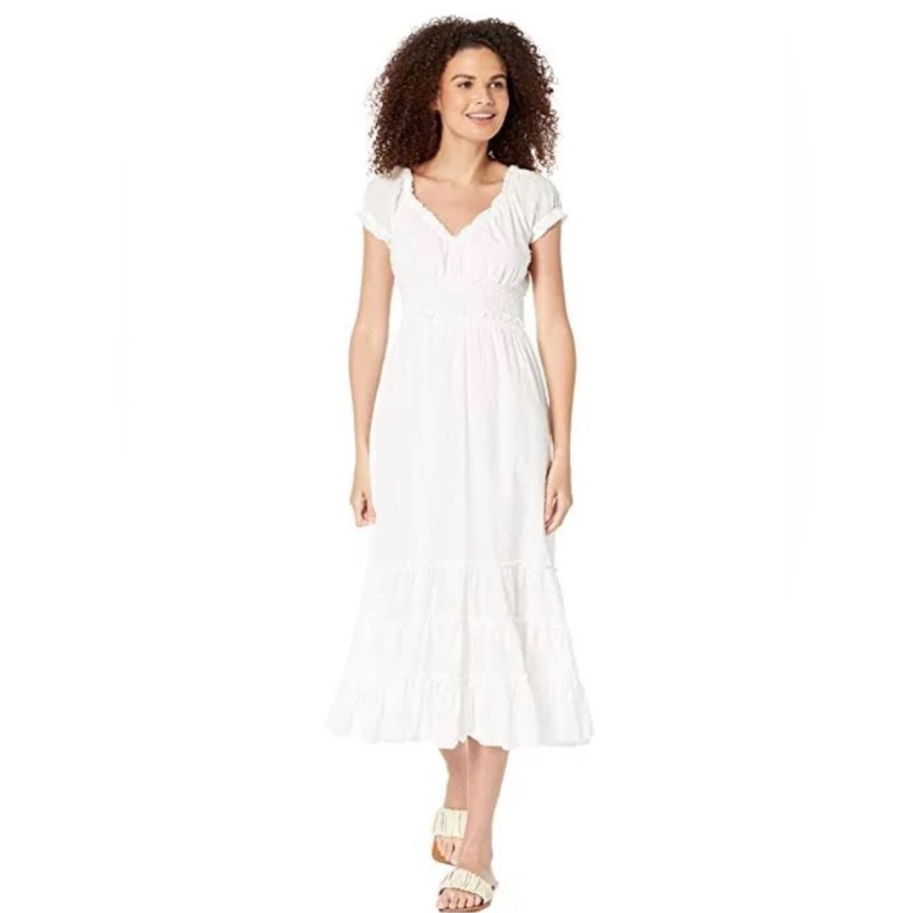 Betsey Johnson Cotton Clip Dot Sweetheart Smocked Midi